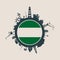 Circle with cargo port and travel relative silhouettes. Rotterdam flag.