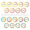 Circle chart set with percentage and pie chart set with 2,3,4,5,6,7,8,9,10 sections, parts or segments. Vector illustration