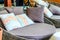 Circle couch chairs/round chairs and pillows for relaxing vacation