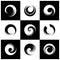 Circle design elements. Spiral rotation motion. Abstract black and white icons