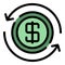 Circle dollar icon color outline vector