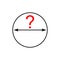 Circle with double arrow inside and question mark. Vector drawing round shape with size and diameter.