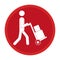 Circle emblem pictogram of man and hand truck and packages
