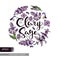 Circle filled Clary sage twigs with leaves and flowers and lettering clary sage . Detailed hand-drawn sketches, vector botanical