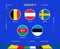 Circle flags of Group F. Participants of qualifying European football tournament 2024