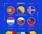 Circle flags of Group J. Participants of qualifying European football tournament 2024