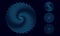 Circle form halftone wave blue color. Set of abstract spirals with waves