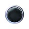 Circle glossy realistic black technology button, chrome or silver rim. Icon isolated on white. Vector illustration