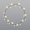 Circle gold garland bulbs isolated on transparent background. Christmas lights. Glowing gold garland for Xmas Holiday