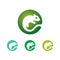 Circle Green Cute Chameleon Character Creeping Logo