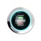 Circle icon glossy realistic chrome black button with inscriptions engine start, stop. Metal, silvery case with neon lights,