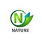 Circle initial letter N nature logo concept design. Symbol graphic template element