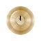 Circle keyhole template for locker, door handle or padlock. Realistic golden key hole mockup