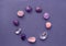 The circle is lined with natural minerals. Semi-precious stones of different colors processed. Amethyst and rose quartz. Frame of