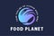 Circle Planet Earth Moon Globe Spoon Fork for Restaurant Food Logo Design Vector