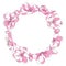 A circle of sakura flowers. Illustration of a round frame with cherry flowers. Wreath of pink flowers. A symbol of