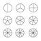 Circle segments set on white background. various number of sectors divide the circle on equal parts. fraction mathematics sign