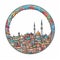 A circle shape frame with center space of Istanbul city skyline in simple doodle color cartoon style. Generative AI