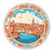 A circle shape frame with center space of Rome city skyline in simple doodle color cartoon style. Generative AI AIG32