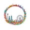 A circle shape frame with center space of Singapore city skyline in simple doodle color cartoon style. Generative AI