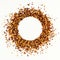 Circle shape frame of crushed red cayenne pepper, dried chili flakes and seeds isolated on a white background. Homemade spices