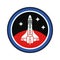 Circle stripe silhouette vector logo of aerospace mars program multistage rocket. Galaxy investigations emblem. Cartoon