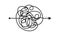 Circle Tangled line, complex knot rests in straight line isolated vector illustration