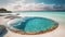 circle tropical swimming pool in beach with turquoise ocean background generated by ai