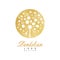 Circle vector logo design of dandelion. Abstract flower. Botanical label with golden detailed texture. Can be used for