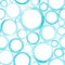 Circle watercolor seamless pattern. Abstract watercolour blue teal circles on white background