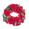 Circle wreath of red roses on a white background