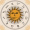 Circle zodiac signs with hand drawn sun