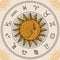 Circle zodiac signs with hand drawn sun