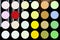 Circles with a color palette on a black glossy background. Ð¡olor palette from saturated colors to neutral