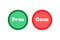 Circles green and red with the text pros and cons. Simple concept for comparison between advantages and disadvantages in a