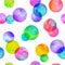 Circles multi-colored neon watercolor seamless pattern. Abstract watercolour background with colorful circles o
