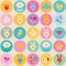 Circles pattern baby bunnies flowers clouds
