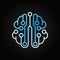 Circuit board brain blue vector outline icon on dark background