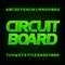 Circuit board font. Vector Alphabet. Digital hi-tech style letters and numbers.