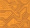 Circuit board, technology orange background. Digital electronic texture, high tech pattern. Vector