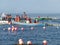 Circuit of buoys with several support boats grouped around them