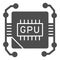 Circuit and video chip solid icon. Graphic processor core, hardware unit symbol, glyph style pictogram on white