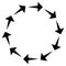 Circular arrows for cycle, repeat themes. Progress, process, procedure concept pointer design. Cyclical, spinning arrows