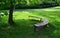 circular bench in the shape of an arch with wood paneling with