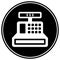Circular, black and white cash register icon white silhouette