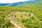 Circular cemetery historic landmark in Ledenice village aerial view