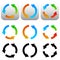 Circular, circle arrow icons, symbols. Colorful and black versions. Vector