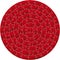 Circular complex puzzle in red. Seven concentric circles