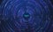 Circular data swirl on dark blue technology background. Hurricane vortex concentric lines