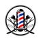 Circular Emblem Barber& x27;s Pole with Scissor, Razor And Old Clippers